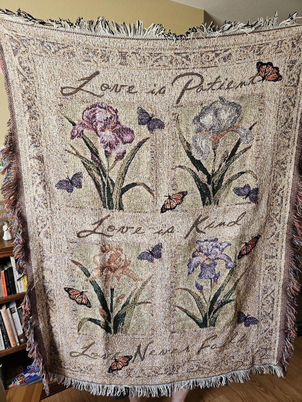 Floral Tapestry Throw Blanket - "Love is Patient"